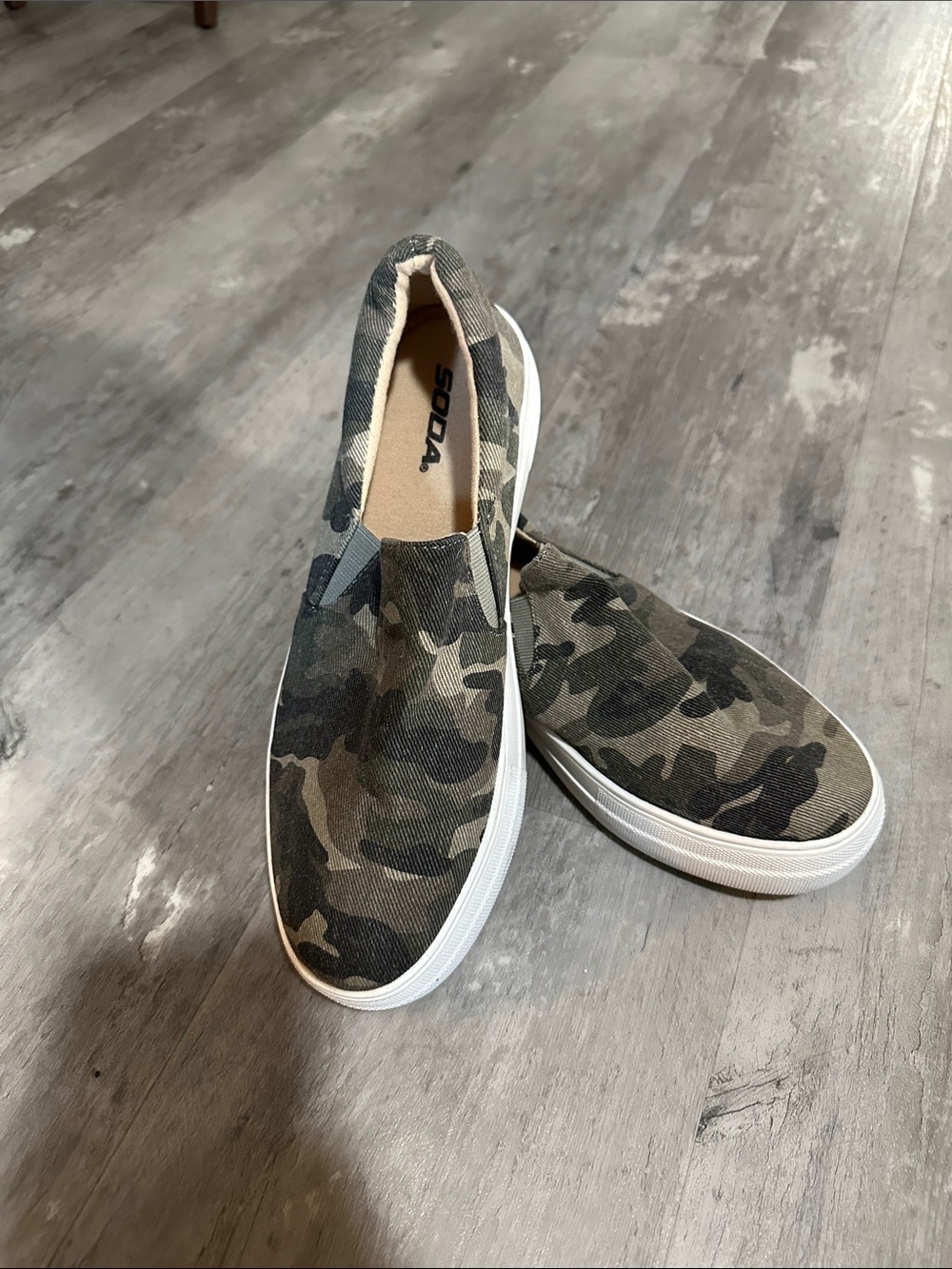 SODA Women's Camo Slip-On Sneakers in Olive